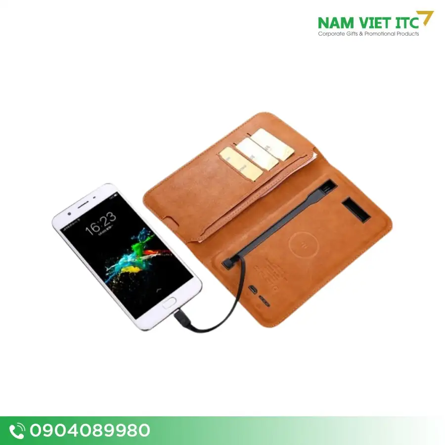 Ví da cao cấp đa năng tích hợp sạc dự phòng không dây - quà tặng công nghệ Nam Việt Gifts