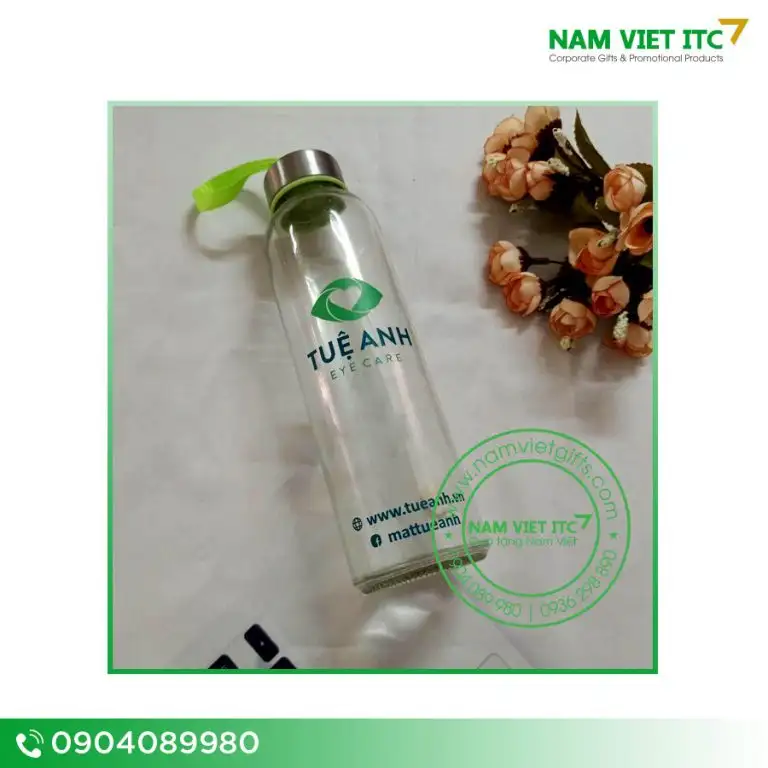 Bình nước thủy tinh quai xách 500ml và 300ml - quà tặng doanh nghiệp